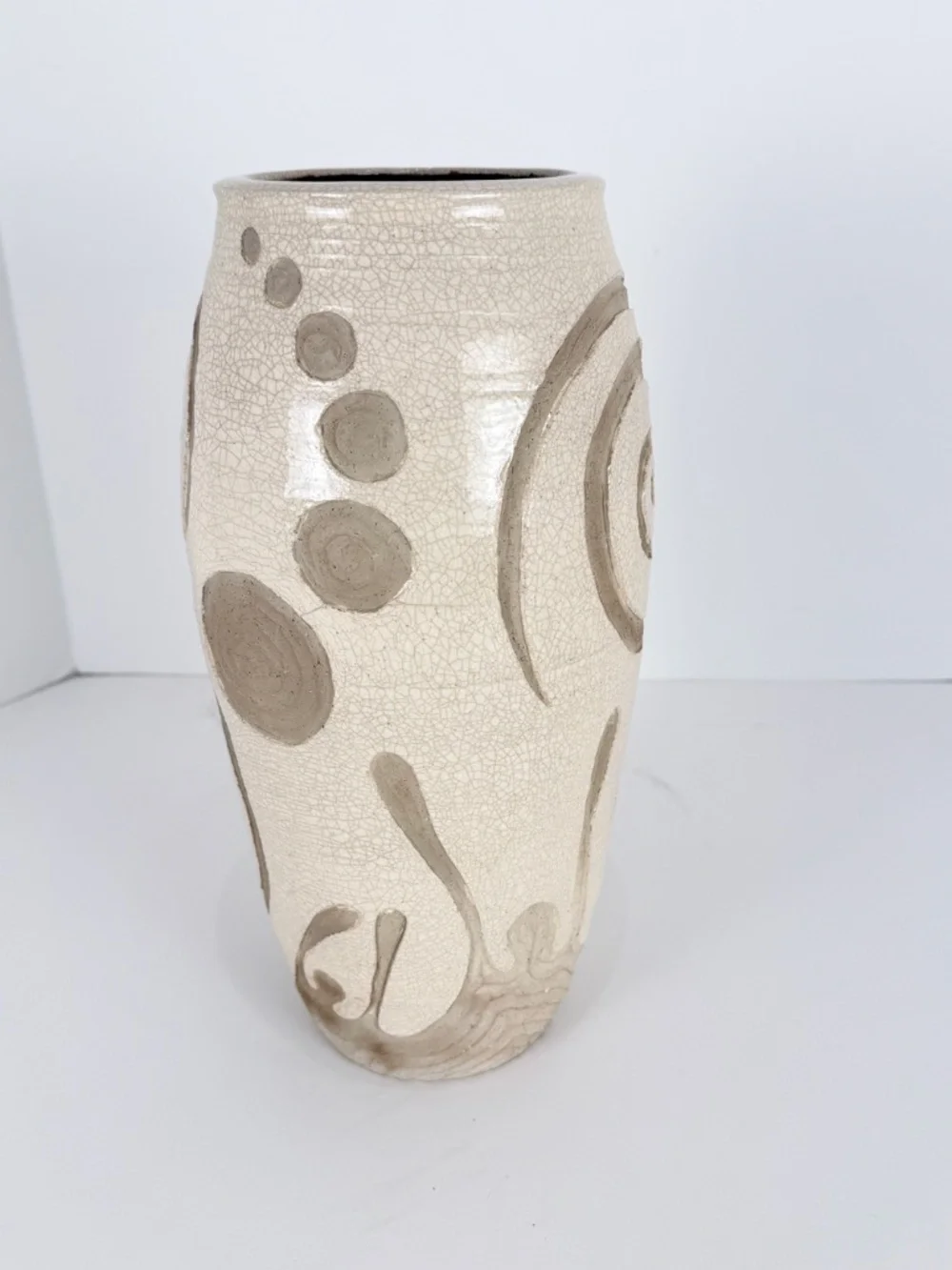 Midcentury Handmade Stoneware Crackle Glaze Vase